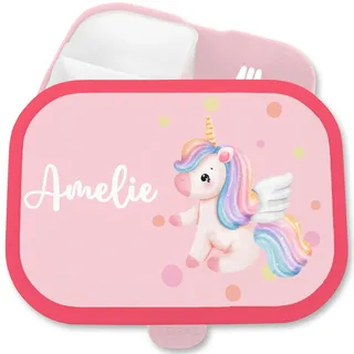 Shirtracer Mepal Brotdose Kinder personalisiert Süßes Einhorn Punkte | Rosa, 750 ml, Fabelwesen, Pegasus, Fantasy, mit Fächern, Schule, Campus, spülmaschinenfest, Kindergarten, Einschulung