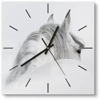 DEQORI Wanduhr 'Andalusisches Pferd' (Glas Glasuhr modern Wand Uhr Design Küchenuhr) weiß 30 cm x 30 cm