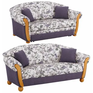 Home Affaire Polstergarnitur HOME AFFAIRE "Milano, bequem durch Federkern, Landhaus Stil, geschwungene Armlehnen", lila (flieder, flieder geblümt), H:83cm T:81cm, Sitzmöbel-Sets, 2-Sitzer und 3-Sitzer