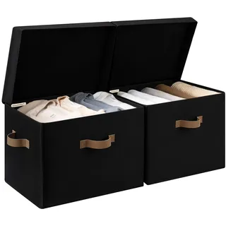 StorageWorks Aufbewahrungsbox Stoff mit Deckel, stapelbare Aufbewahrungsboxen für Kleidung, Falten Aufbewahrungskiste gross, Schrank Organizer Boxen mit Deckel, Jumbo, schwarz, 2 Stück