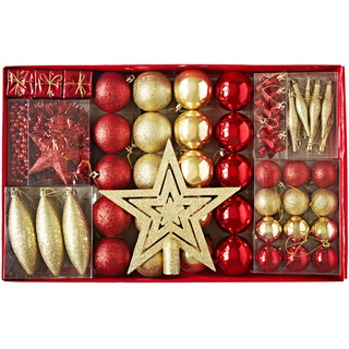 HEITMANN DECO Weihnachtsbaum-Schmuck - Gold/rot - 60-teilig - Set inkl. Baumspitze, Kugeln, Perlkette, Girlande und Sterne - Kunststoff