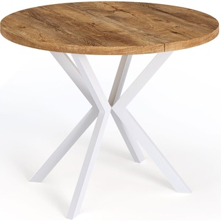 Runder Ausziehbarer Esstisch für 6-8 Personen - Loft Style Tisch mit Weiße Metallbeinen - 120 bis 200 cm - Industrieller Quadratischer Tisch für...