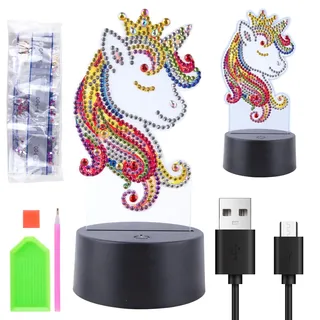 Awroutdoor Gift Girls 4 5 6 7 8 9 10 Years, Craft Diamond Painting Children, Diamond Painting Night Light Crafts on Children's Birthday, Christmas Gifts for Children (Einhorn)