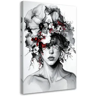 Bild Auf Leinwand Schwarzes Und Weißes Porträt Einer Frau Mit Blumenkrone 70x100