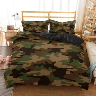TAKOLI Bettwäsche 135 x 200 Camouflage Druck, Weiche Microfaser Armee Stil Bettwäsche Set 2 teilig - Grün Für Jungen Kinder Bettbezug & 1 Kissenbezüg 80x80, mit Reißverschluss