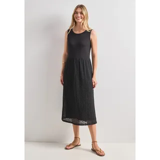 Midikleid STREET ONE, Damen, Gr. 46, EURO-Größen, schwarz, Web, Obermaterial: 73% Baumwolle, 27% Polyester. Futter: 88% Viskose, 12% Elasthan. Unterrock: 95% Viskose, 5% Elasthan, unifarben, comfort fit wadenlang, Rundhals, abgesteppt, Kleider Midikleid, in Unifarbe