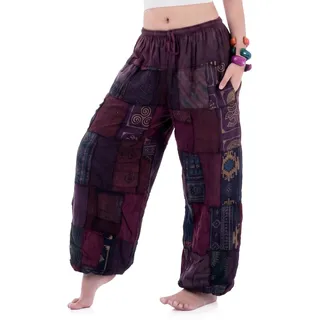 PRINCESS OF ASIA Patchwork Jeans Haremshose Damen Aladinhose Pumphose | 100% Organic Cotton, Fester Denim Stoff, Weite Baggy Passform, Elastischer Bund, Praktische Taschen, Boho Hippie Style - Einheitsgröße
