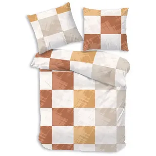 DOBNIG Bettwäsche Flanell, Flanell, 3 teilig, modern kariert, orca orange