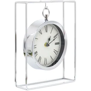 Stilvolle silberfarbene moderne Kaminuhr zum Aufhängen, tickt nicht aus Chrom, Tischuhr, 25 cm