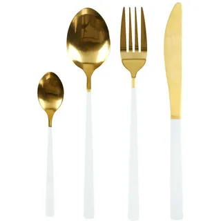 Home Deco Factory KA5989 Besteckset, Gold/weiß, 16-teilig, Edelstahl, Elegantes und langlebiges Design, ideal für alle Gelegenheiten, leicht zu verstauen, perfekt für Ihren Tisch, goldfarben und weiß