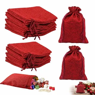24 Jutesäckchen in 2 Größen (13x18 cm + 10x14 cm) mit Kordelzug – Adventskalender Säckchen zum Befüllen – Geschenksäckchen für Weihnachten, Hochzeit, Geburtstag (Burgund)