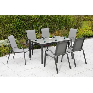 MERXX Garten-Essgruppe Amalfi, (Set, 7-tlg), 6 Sessel, stapelbar, Tisch 90x150 cm grau