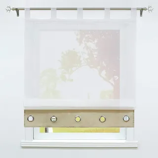 SCHOAL Raffrollo mit Schlaufen Transparente Raffgardine Modern Schlaufenrollo Weiß Gardinen Voile 1 Stück BxH 80x155cm Sand