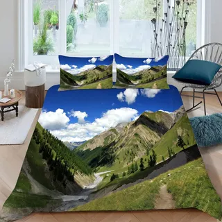 MLUNKQAIL BettwäSche 135x200 Berge Bettbezug Set 3 Teilig Landschaft Flauschig BettbezüGe und 2 Kissenbezug 80x80, Allergiker BettwäSche-Sets Weiche Microfaser mit ReißVerschluss