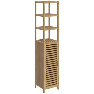 Bellamio Hochschrank Newa mit 6 Ablagen, Badezimmerschrank schmal mit 1 Tür, Aufbewahrungsschrank Badezimmermöbel aus Bambus lackiert, Standregal Bambus Regal Maße 165x33x33 cm