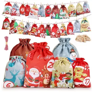 LuxusKollektion DIY-Adventskalender Adventskalender zum Befüllen 24 Stoff-Säckchen DIY blau|bunt|gelb|rot