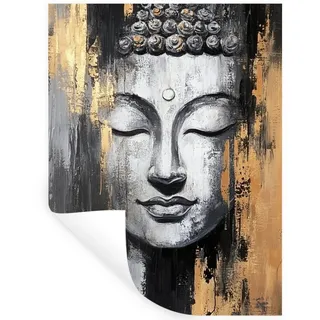 MuchoWow Wandsticker Buddha - Pinselstriche - Gold - Abstrakt (1 St), Wandtattoo, Selbstklebend, Wohnzimmer, 30x40 cm 30 cm x 40 cm x 0.1 cm