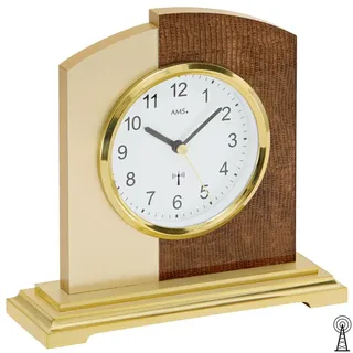 AMS F5145 Funk-Tischuhr mit Holzgehäuse und Design-Kunstleder - Weiß