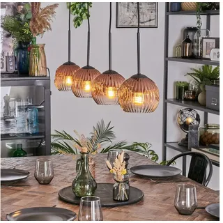 hofstein Hängeleuchte Hängelampe aus Metall/Riffelglas in Schwarz/Kupferfarben/Klar, Hängeleuchte im modernen Retro/Vintage-Design (15 cm), 4 x E27