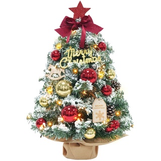 Dewur Mini Weihnachtsbaum mit Beleuchtung LED Tisch klein künstlich geschmückt für Weihnachten Deko (60cm Rot mit Gold)