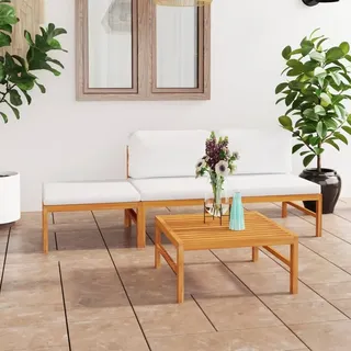 Ankonbej 4-tlg. Garten-Lounge-Set mit Creme Kissen Massivholz Teak