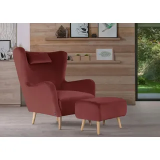 Home affaire Sessel Telford auch in Fellimitat, Sessel B/T/H: 77/92/106 cm, wahlweise mit und ohne Hocker, in vielen Bezugsqualitäten, Ohrensessel rot