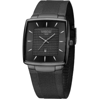 Herrenuhren militärisch wasserdicht Quarz analog quadratisch Armbanduhr für Männer mit Edelstahl Mesh Armband Datumskalender