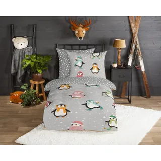 Good Morning Liammu Pinguin Flanell Grau 135 x 200 cm + 2 x 80 x 80 cm