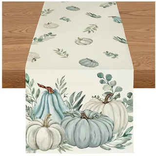 LuxusKollektion Tischläufer Tischläufer Herbst 40x240 cm Kürbis/Blätter (1-tlg) blau|bunt