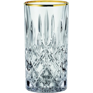 Spiegelau & Nachtmann, 2-teiliges Longdrink Set, Longdrinkglas mit Goldrand, Kristallglas, 375 ml, Noblesse Gold Edition, 104031, Durchsichtig