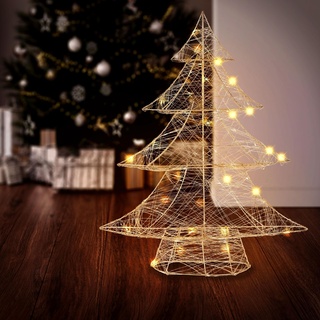 ECD Germany LED Deko Baum Weihnachten mit 60 warmweißen LEDs, 60 cm hoch, Metall, Gold, Weihnachtsbaum mit Beleuchtung & Timer, Innen, batteriebetrieben, Lichterbaum Tanne stehend Weihnachtsdeko