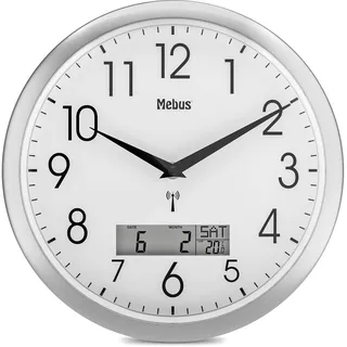 MEBUS Analoge Funk-Wanduhr 30,0 cm 30 silber/weiß