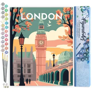 Figured'Art Malen Nach Zahlen Erwachsene Reiseposter London 2 - Paint by Numbers Basteln DIY Bastelset 40x50cm ohne Holzrahmen