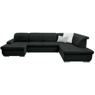 Cantus Wohnlandschaft, Schwarz, Metall, Uni, 5-Sitzer, Ottomane rechts, U-Form, 342x208 cm, Made in EU, seitenverkehrt erhältlich, Hocker Rücken echt, Wohnzimmer, Sofas & Couches, Wohnlandschaften, Wohnlandschaften in U-Form