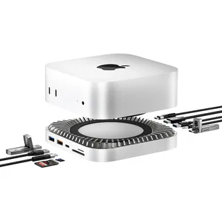 Mac Mini M4 Dock, Aluminium-Mac Mini-Ständer und HDMI-Hub für Mac Mini M4 und M4 Pro 2024 mit M.2 NVMe/SATA SSD-Gehäuse, 4K60Hz HDMI, 10G USB A/C, 5G USB A*2, USB-C-Ladung, SD/TF, Audio