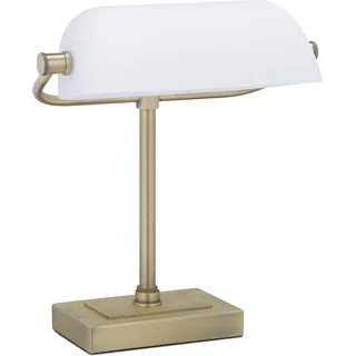 Relaxdays Bankerlampe Weiß, Gold