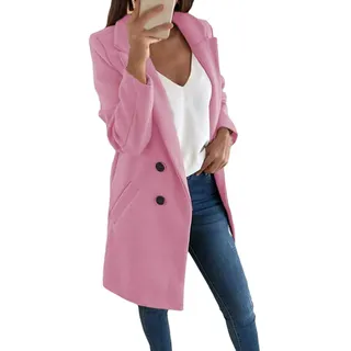 Onsoyours Damen Blazer Winter Mantel Elegant Warm Wintermantel Steppmantel Knopf Klassische Vintage Zweireihig Revers Schlack Slim Fit Trenchcoat mit Taschen (42, Rosa) - 42