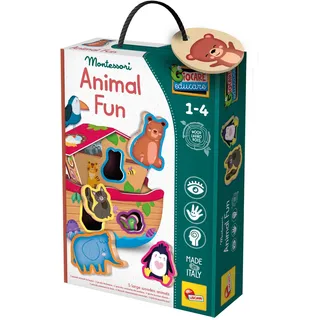 Lisciani - Montessori Wood - Steckspiel Arche Noah aus Holz ab 1 Jahr | Holzspielzeug - 3D-Arche zum Aufbauen und 5 Tiere aus Holz - Selbstkorrigierende Formen - Fördert Logik und Feinmotorik