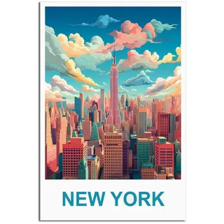 NAEGV Malen nach Zahlen Set für Erwachsene, New York Reiseposter Landschaftsmotiv, Acrylfarben, 30x40cm, ideal als Geschenk oder Wanddekoration.
