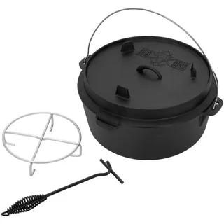 bbq#boss BbqBoss Dutch Oven Set BBQ 13,6 Liter Eingebrannter Feuertopf aus Gusseisen