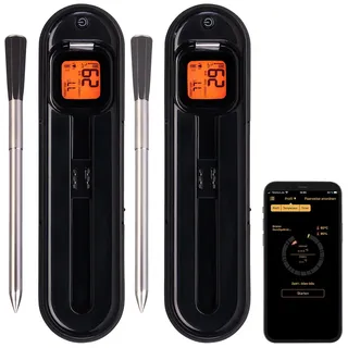 Rosenstein & Söhne Rindfleisch-Thermometer: 2er-Set kabellose smarte Fleisch-, Braten- & Grill-Thermometer,BT5,App (Bratenthermometer Backofen, Kerntemperatur Digital, Topf)