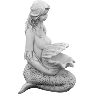 gartendekoparadies.de Statue Einer Meerjungfrau mit Wasserspeier, Steinfigur, H. 75 cm, 73 kg, Grau, frostsicher aus Steinguss für Außenbereich