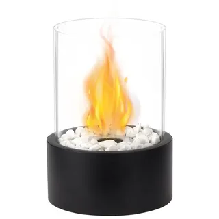 JHY DESIGN Feuerschale 28cm Hoch Tisch-Kamin/Feuerschale Tischlampe Windlichter, (1-St), aus Metall und Glas für Innen und Außenbereich, Schwarz schwarz