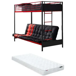 Vente-Unique Hochbett, Schwarz, Rot, Metall, 1-Sitzer, Kinder- & Jugendzimmer, Kindermöbel, Kinderbetten, Hochbetten