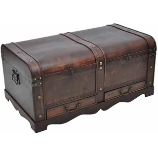 yorten Holztruhe Truhentisch Couchtisch Sperrholz Braun mit 2 Schubladen 90 x 51 x 42 cm