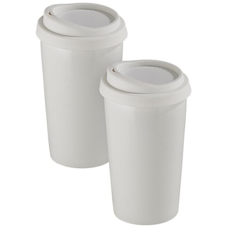 2 Coffee-to-go-Becher aus Keramik, Silikondeckel, 250 ml, doppelwandig