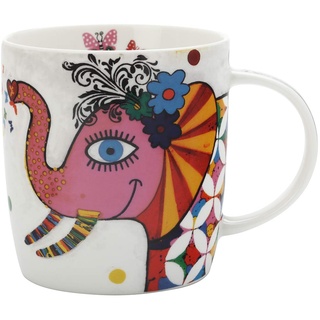 Maxwell & Williams DI0103 Kaffee-Tasse 400 ml – Smile Style – Porzellan bauchig, mit buntem Elefanten-Motiv, Geschenkbox
