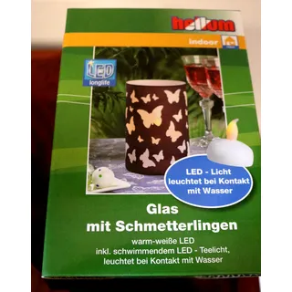 Hellum 300253 Glas mit Schmetterlingen inkl. schwimmenden LED Licht warm-weiß