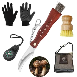 LIMEOW 1 Satz Pilzmesser Set Pilzsammler Pilzbürste Pilzpinsel Pilztasche Mushroom Knife Schwammerlmesser Messer für Pilze Sammeln Picking-Set für Den Hausgebrauch und Den Außenbereich