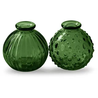 Glasvase Jive, Vase dunkelgrün, H: 8,5 cm (2er Set) - kleine Vasen, Blumenvase, Tischdekoration, Deko Hochzeit